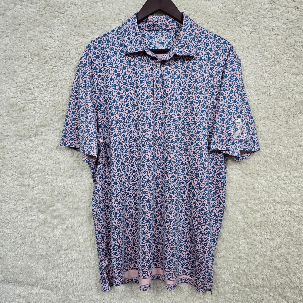 Southern Tide Polo Shirt Men's XL Pink Blue Floral Turkeys Golf Club